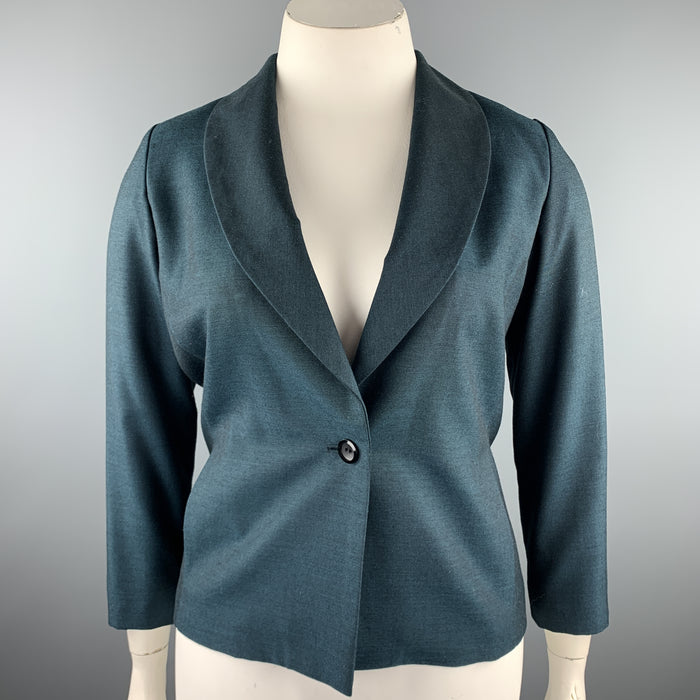 Vintage LANVIN Size 12 Emerald Wool Shawl Collar Blazer