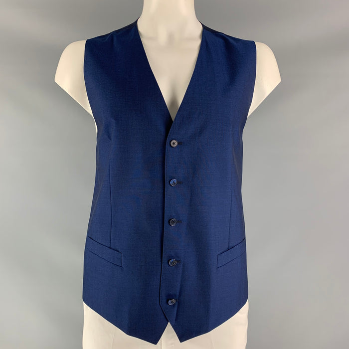 DOLCE & GABBANA Size 46 Blue Solid Wool & Mohair Buttoned Vest