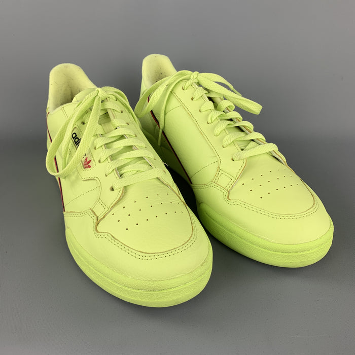 ADIDAS Size 10.5 Neon Green Solid Leather Lace Up Sneakers