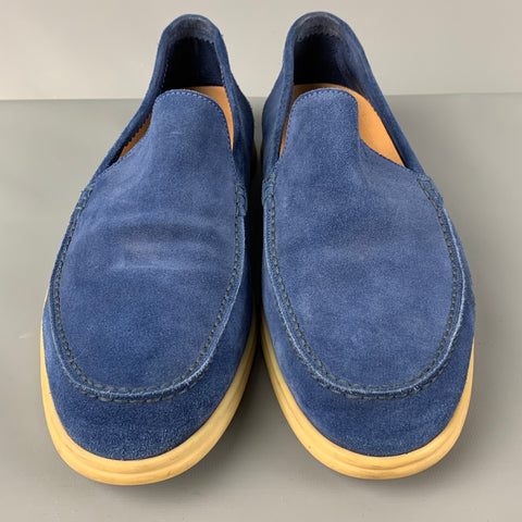 LORO PIANA Size 10 Blue Suede Slip On Summer Walk Loafers