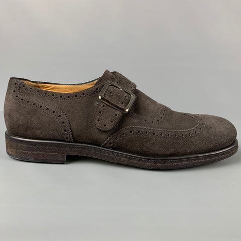 GIORGIO ARMANI Size 11 Brown Perforated Leather Monk Strap Loafers