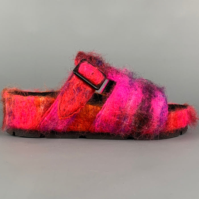 CELINE by Phoebe Philo FW 18 Size 8 Fuchsia Orange Mohair Textured BoxySandals