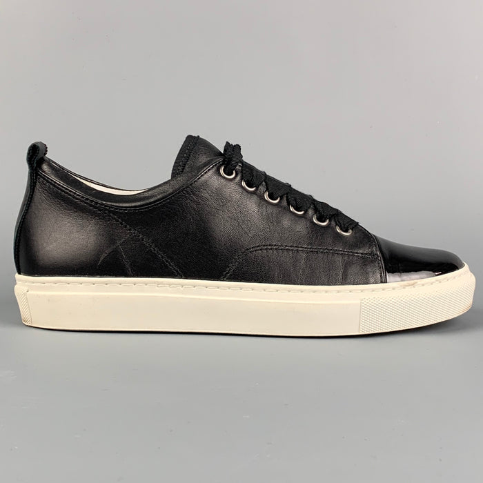 LANVIN Size 7.5 Black Leather Lace Up Sneakers