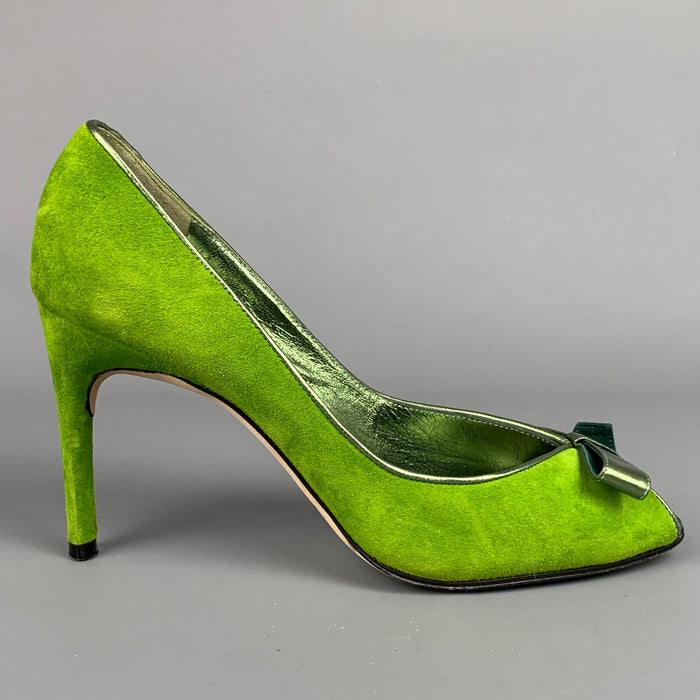 CHRISTIAN LACROIX Size 8 Green Two Toned Suede Bow Pumps