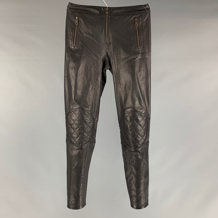 ALEXANDER MCQUEEN Size XS Black Leather Solid Zip Up Casual Pants