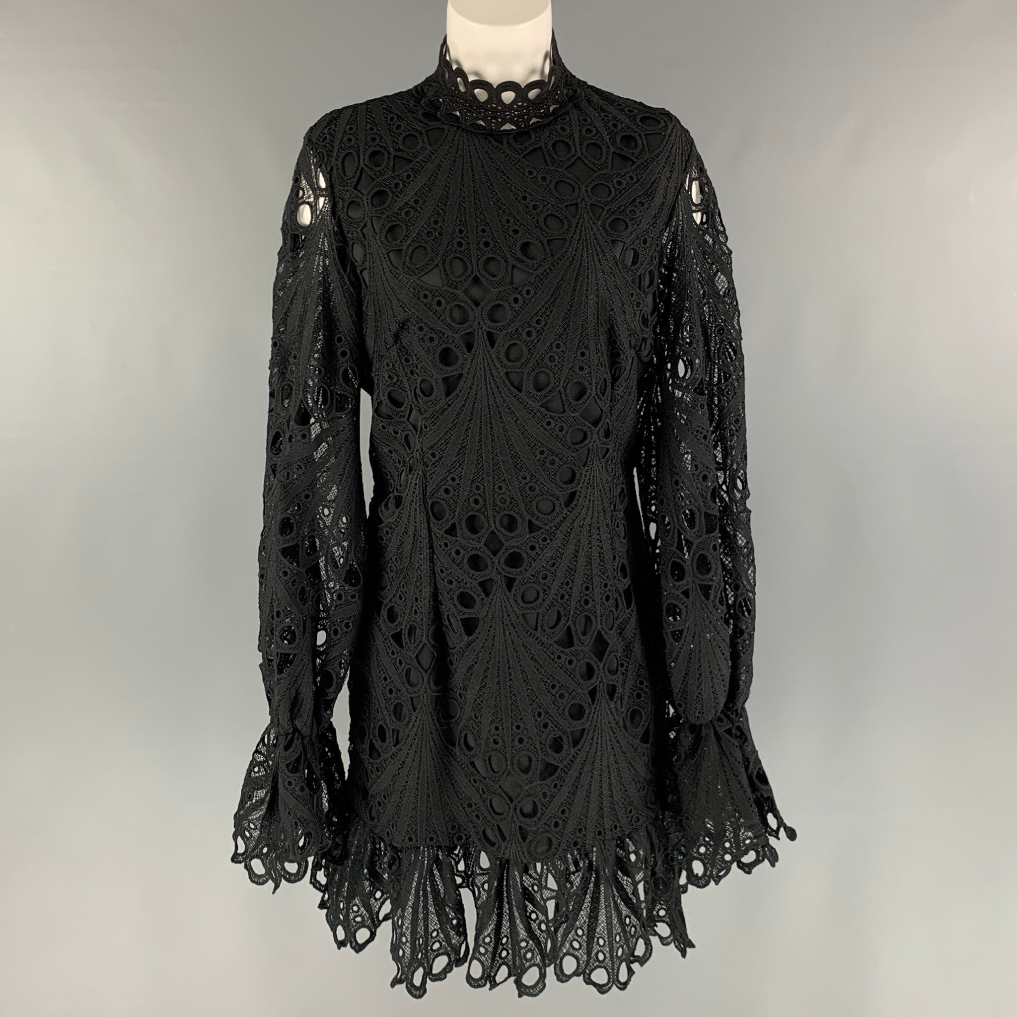 PRETTY LITTLE THING Size 12 Black Polyester Eyelet Long Sleeve Cocktail Dress