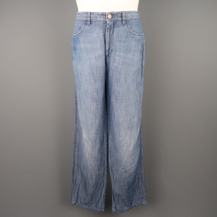 BRIONI Size 32 x 30 Blue Light Weight Cotton / Linen Straight Leg Jeans