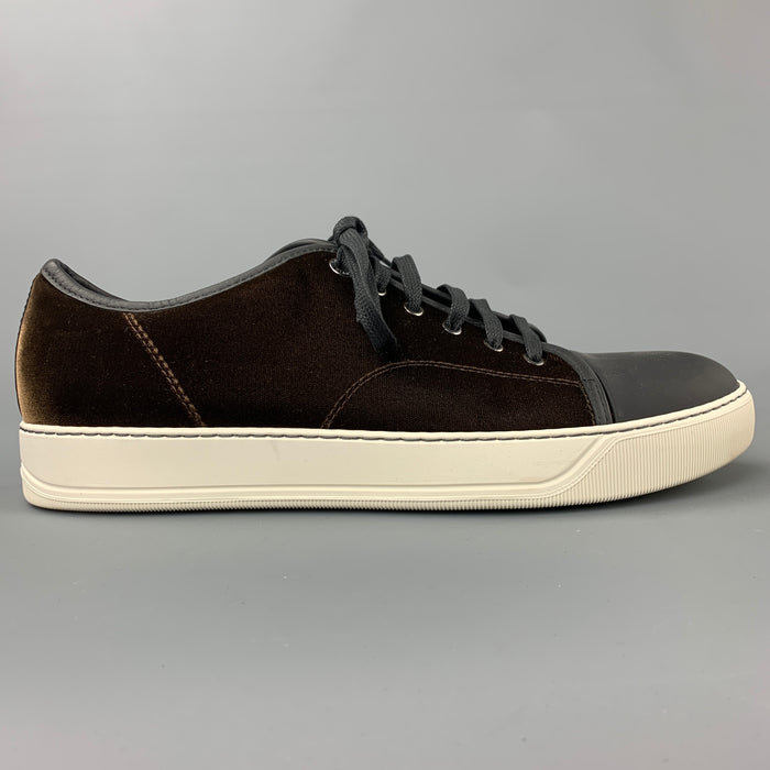 LANVIN Size 11 Brown & Black Color Block Velvet Cap Toe Sneakers