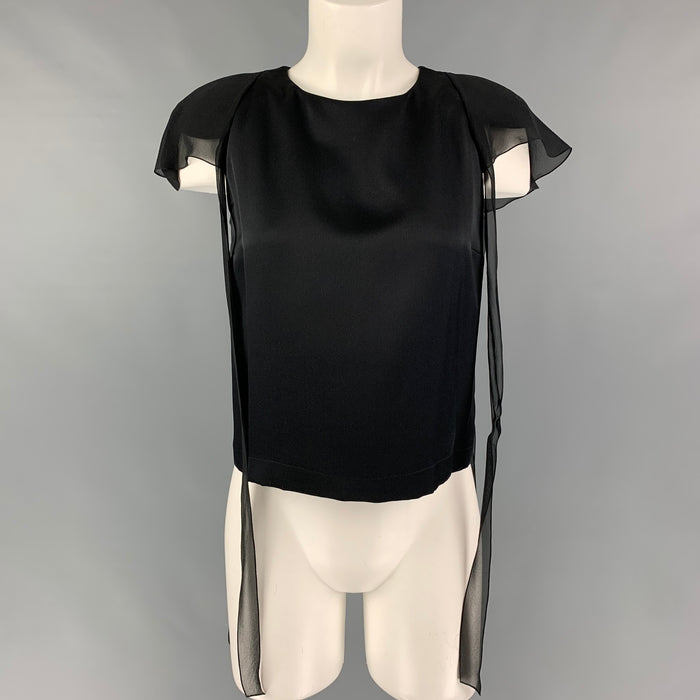 CHANEL 94305 03A Talla 4 Top de vestir con botones traseros de seda negra