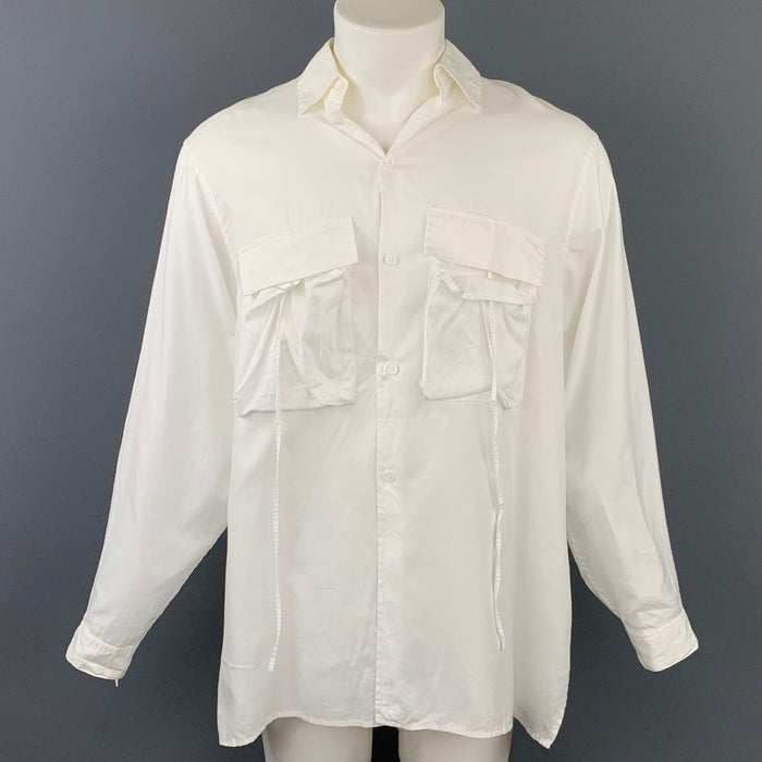 Y's by YOHJI YAMAMOTO Size S White Cotton Patch Pockets Long Sleeve Shirt