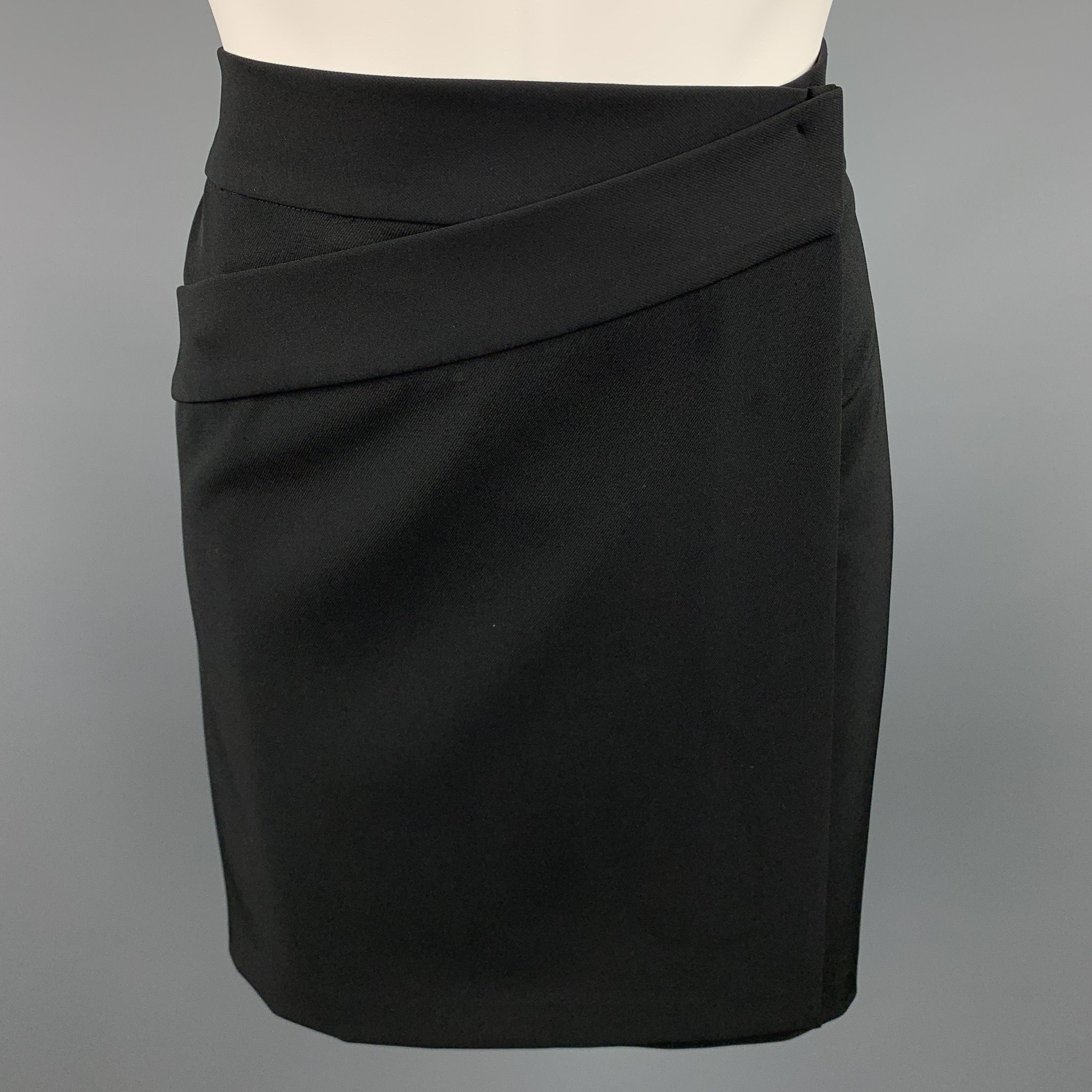 JIL SANDER Size 4 Black Twill Polyester A-Line Wrap Skirt – Sui
