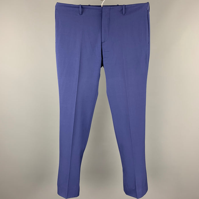 PRADA Size 32 Blue Wool Flat Front Zip Fly Dress Pants