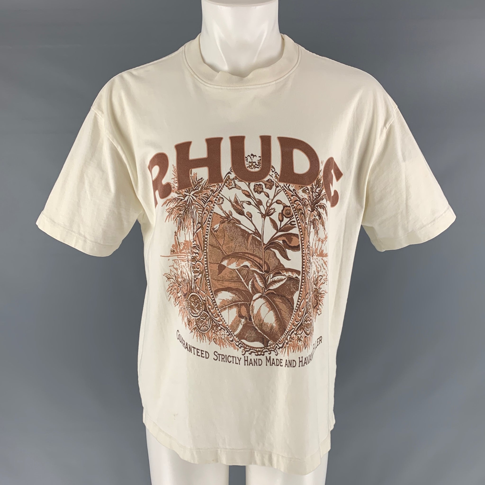 RHUDE Size S Cream Brown Cotton Short Sleeve T-shirt – Sui Generis  display picture 1