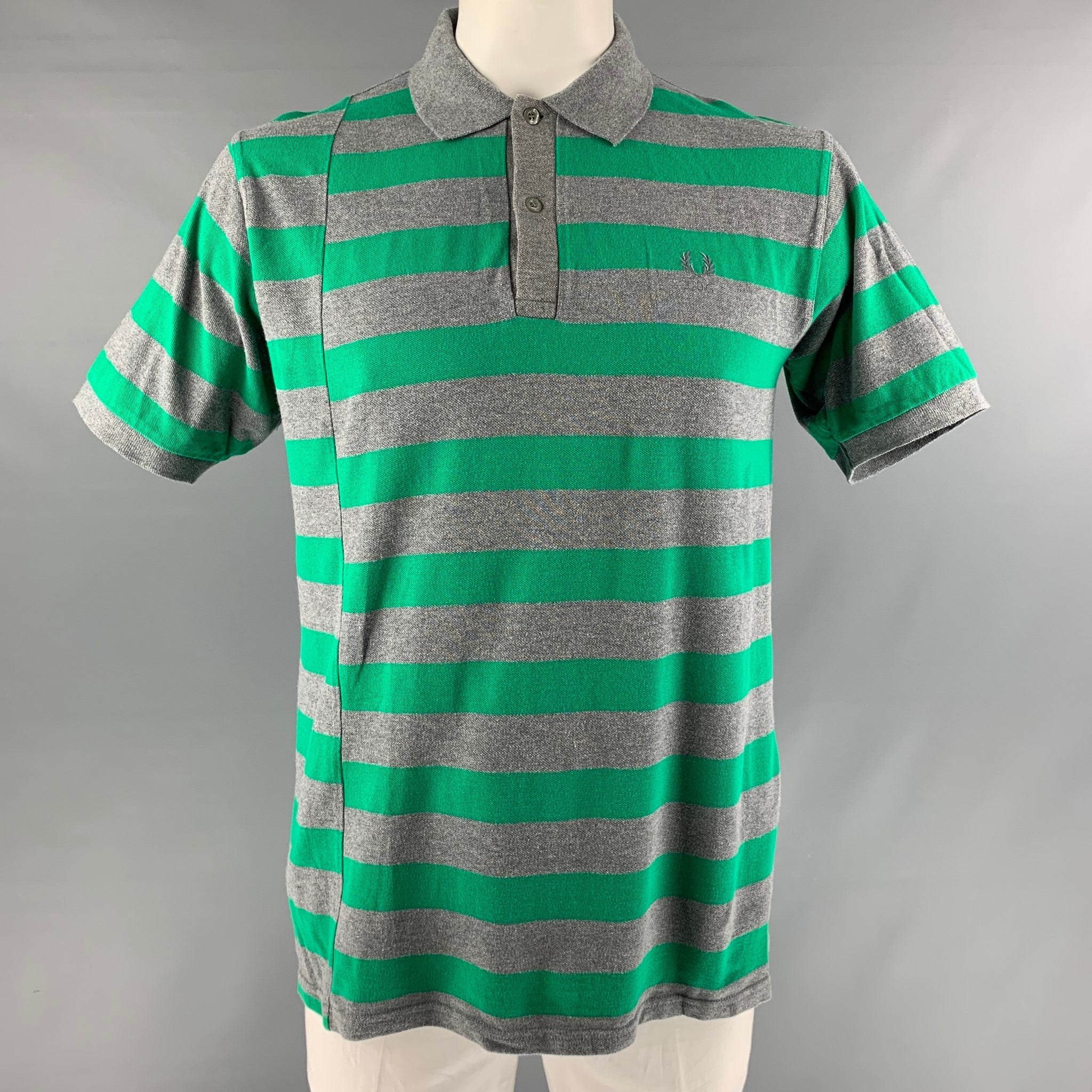 FRED PERRY x COMME des GARCONS SHIRT Size L Green Grey Stripe 