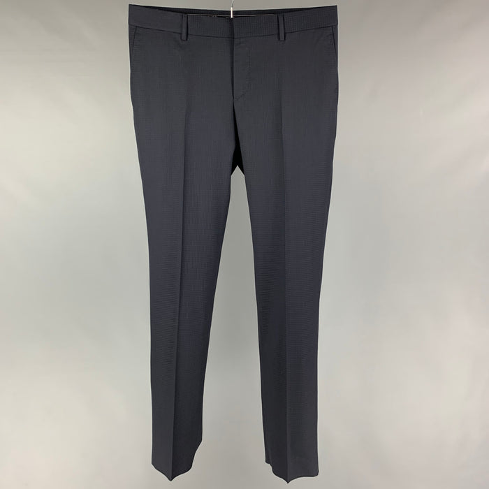 GUCCI Size 34 Navy Checkered Wool Flat Front Dress Pants