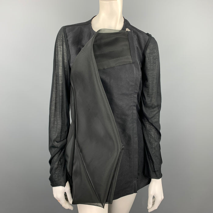 RICK OWENS WALRUS S/S 17 Size 6 Black Mixed Fabrics Silk Giacca Heron Jacket