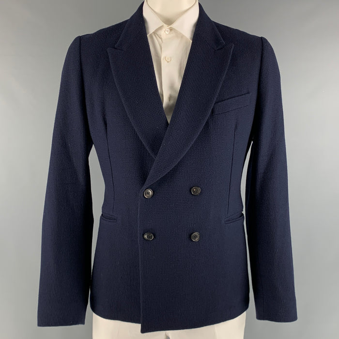 PAUL SMITH Talla 42 Abrigo deportivo con solapa de pico tejida azul marino