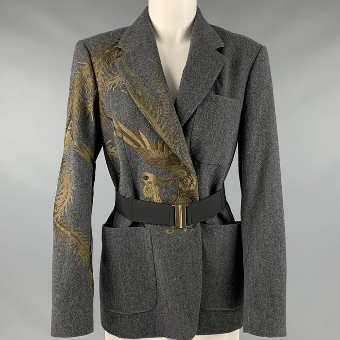 DRIES VAN NOTEN Size 4 Grey Gold Wool Cotton Embroidered Jacket