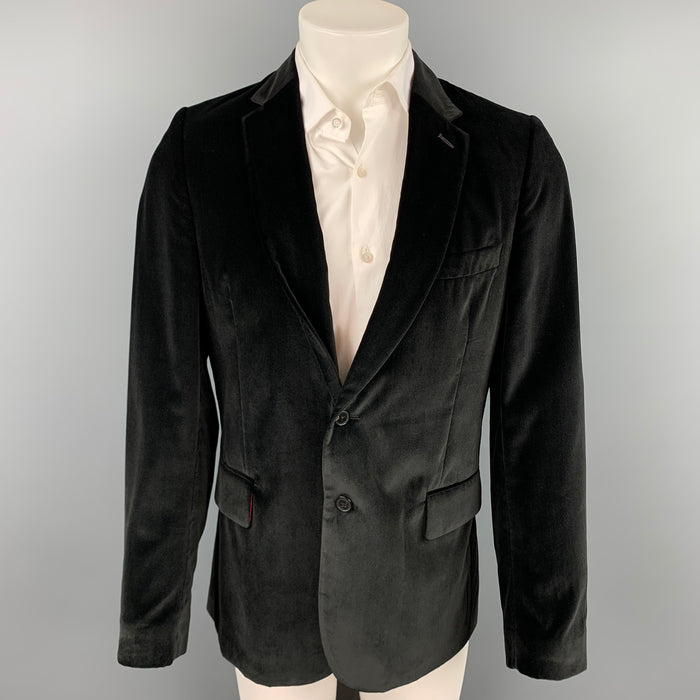 PAUL SMITH Soho Fit Talla 42 Abrigo deportivo regular con solapa de muesca de terciopelo negro