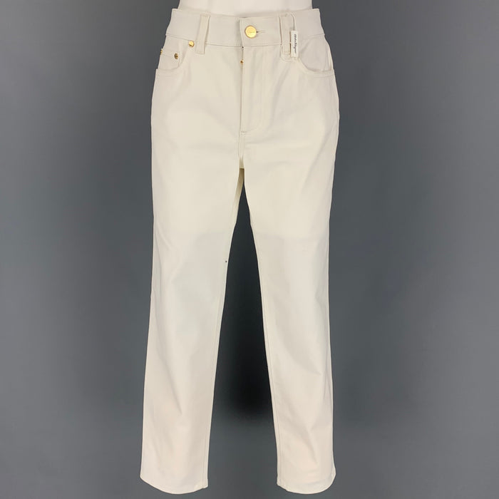SALVATORE FERRAGAMO Size 6 White Cotton Zip Fly Jeans