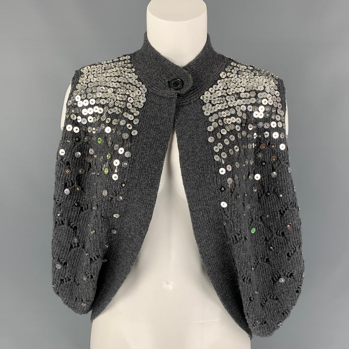 LOVE MOSCHINO Size 8 Dark Gray Knitted Wool Open Front Vest