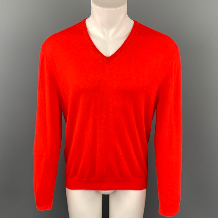 ERMENEGILDO ZEGNA Size M Red Cashmere V-Neck Pullover Sweater