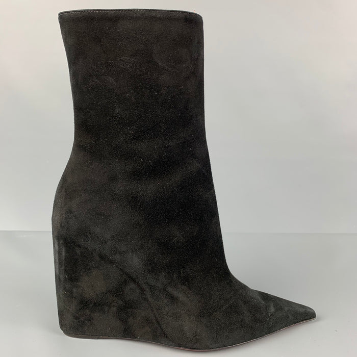 AMINA MUADDI Size 8 Black Suede Wedge Boots