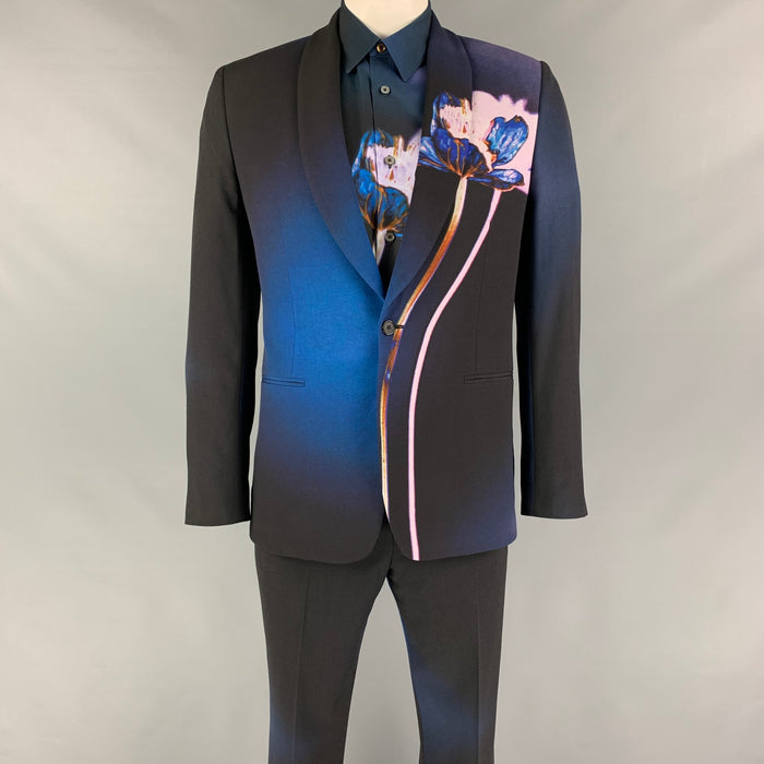 PAUL SMITH Talla regular 40 Traje de 3 piezas con cuello chal en mezcla de lana con estampado multicolor negro