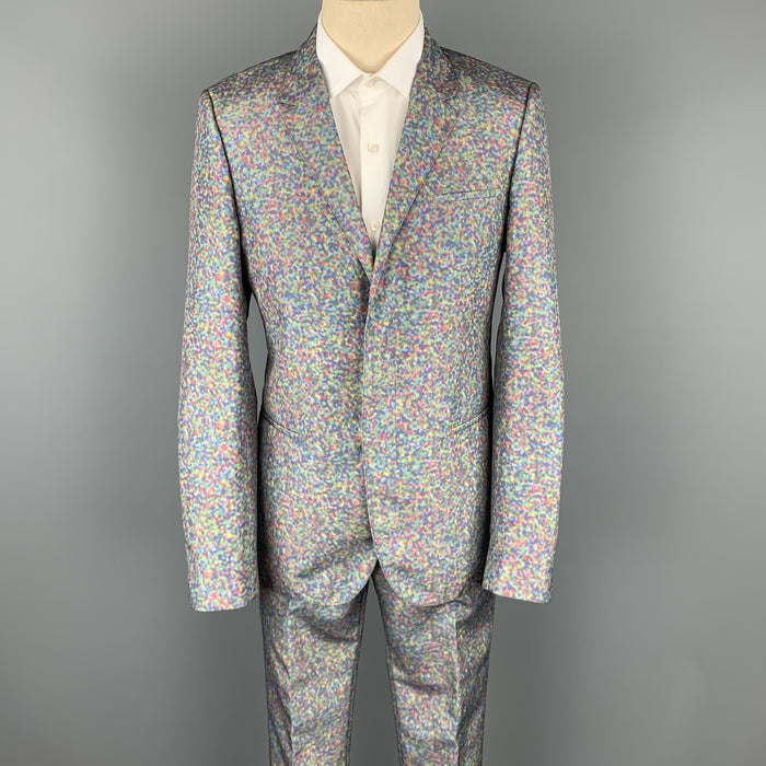 CALVIN KLEIN COLLECTION Size 38 Multi-Color Spotted Polyester Notch Lapel Suit