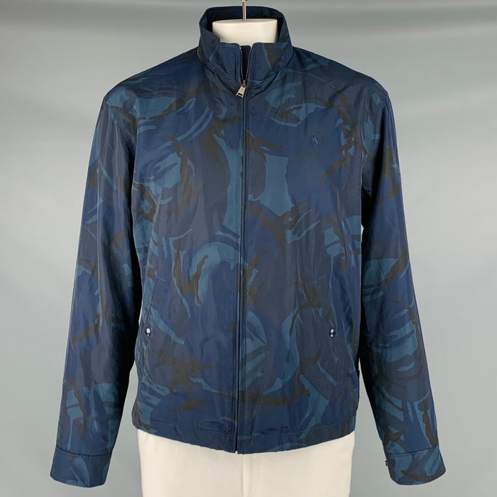 RALPH LAUREN Size XL Navy Blue Camo Polyester Zip Up Jacket