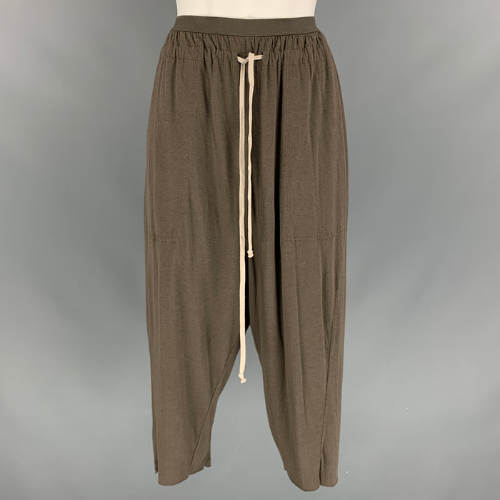 RICK OWENS LILIES Size 8 Olive Viscose Blend Drop-Crotch Cropped Casual Pants
