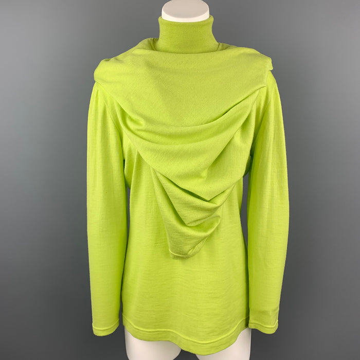GIANNI VERSACE Size L Lime Green Wool Cape Overlay Turtleneck Sweater