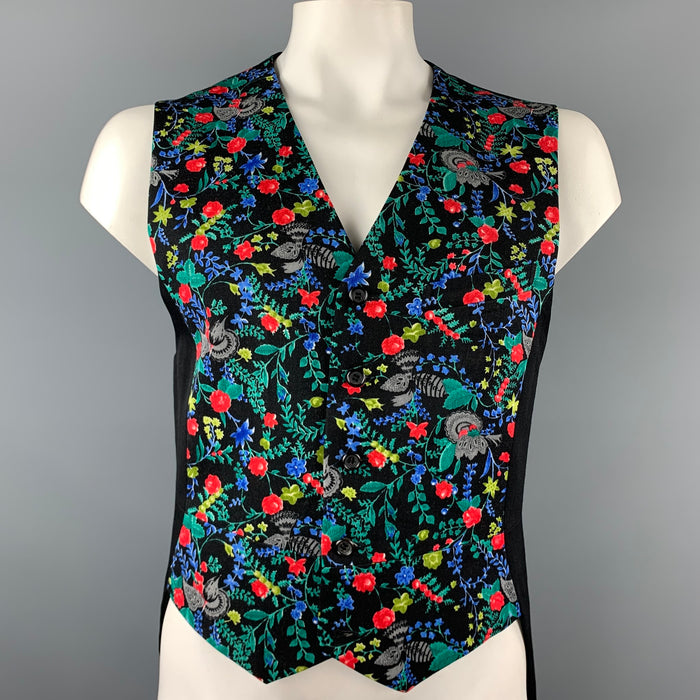 COMME des GARCONS HOMME PLUS Size L Black & Multi-Color Floral Wool Vest