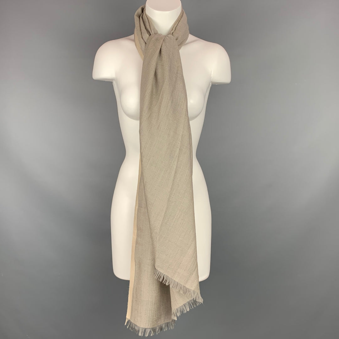 COLOMBO Grey & Beige Cashmere / Silk Fringe Scarf