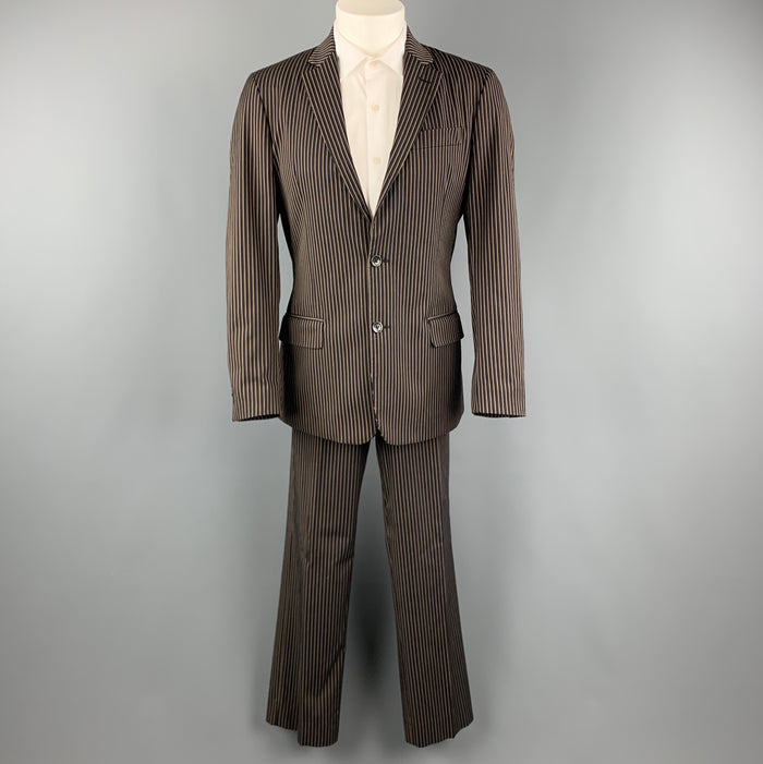 JUST CAVALLI Size 38 Brown Stripe Cotton Blend Notch Lapel 32 28 Suit