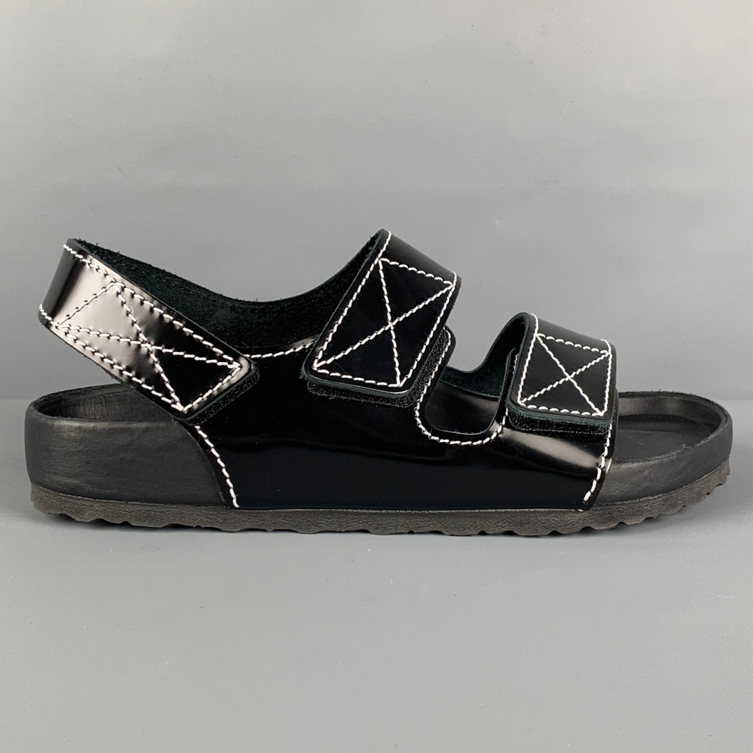 PROENZA SCHOULER x BIRKENSTOCK Size 9 Black White Contrast Stitch Leather Belted Sandals