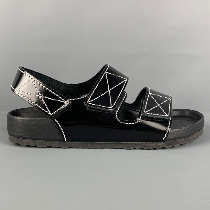 PROENZA SCHOULER x BIRKENSTOCK Size 9 Black White Contrast Stitch Leather Belted Sandals