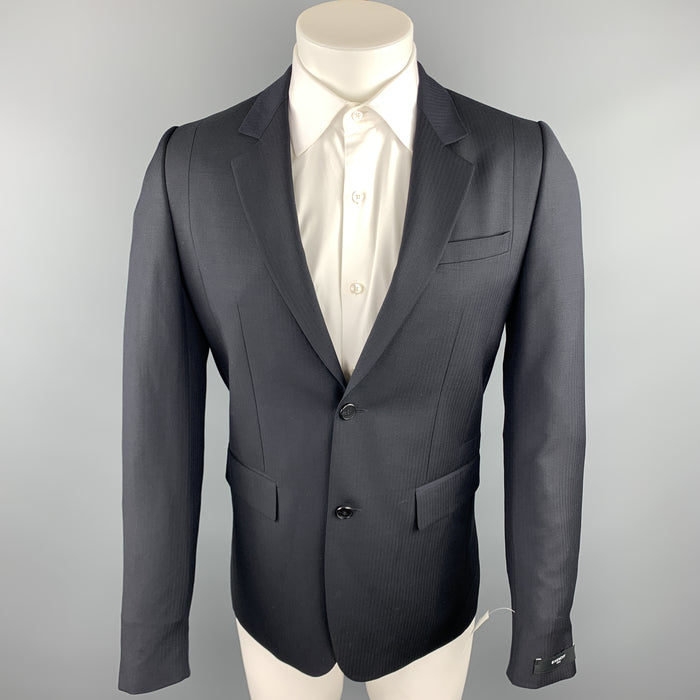 GIVENCHY Size 38 Black on Black Stripe Wool Notch Lapel Sport Coat