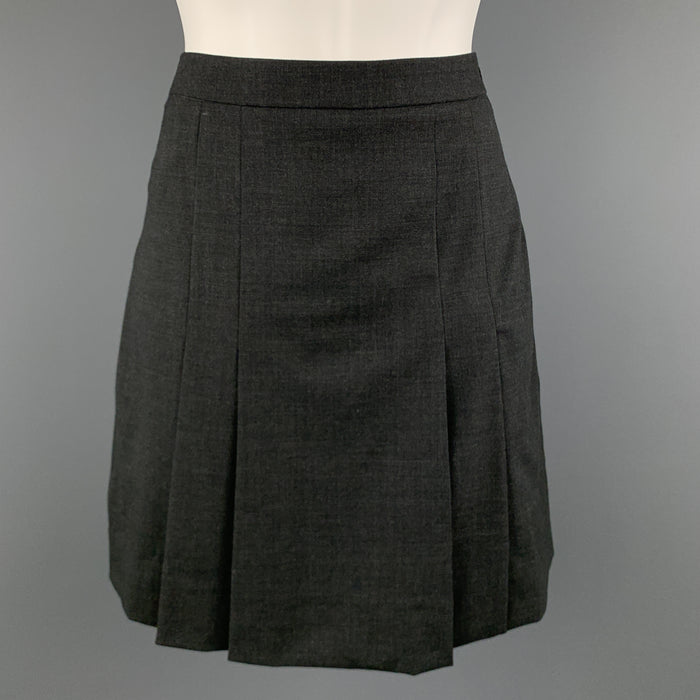 CELINE Size 4 Grey Wool Blend Pleated Skirt