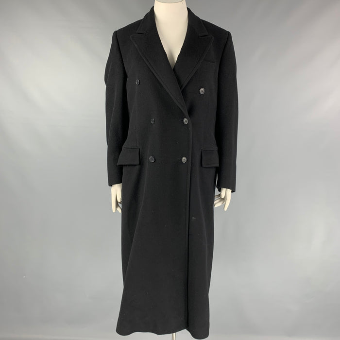 Vintage HERMES Size 10 Black Cashmere Double Breasted Coat