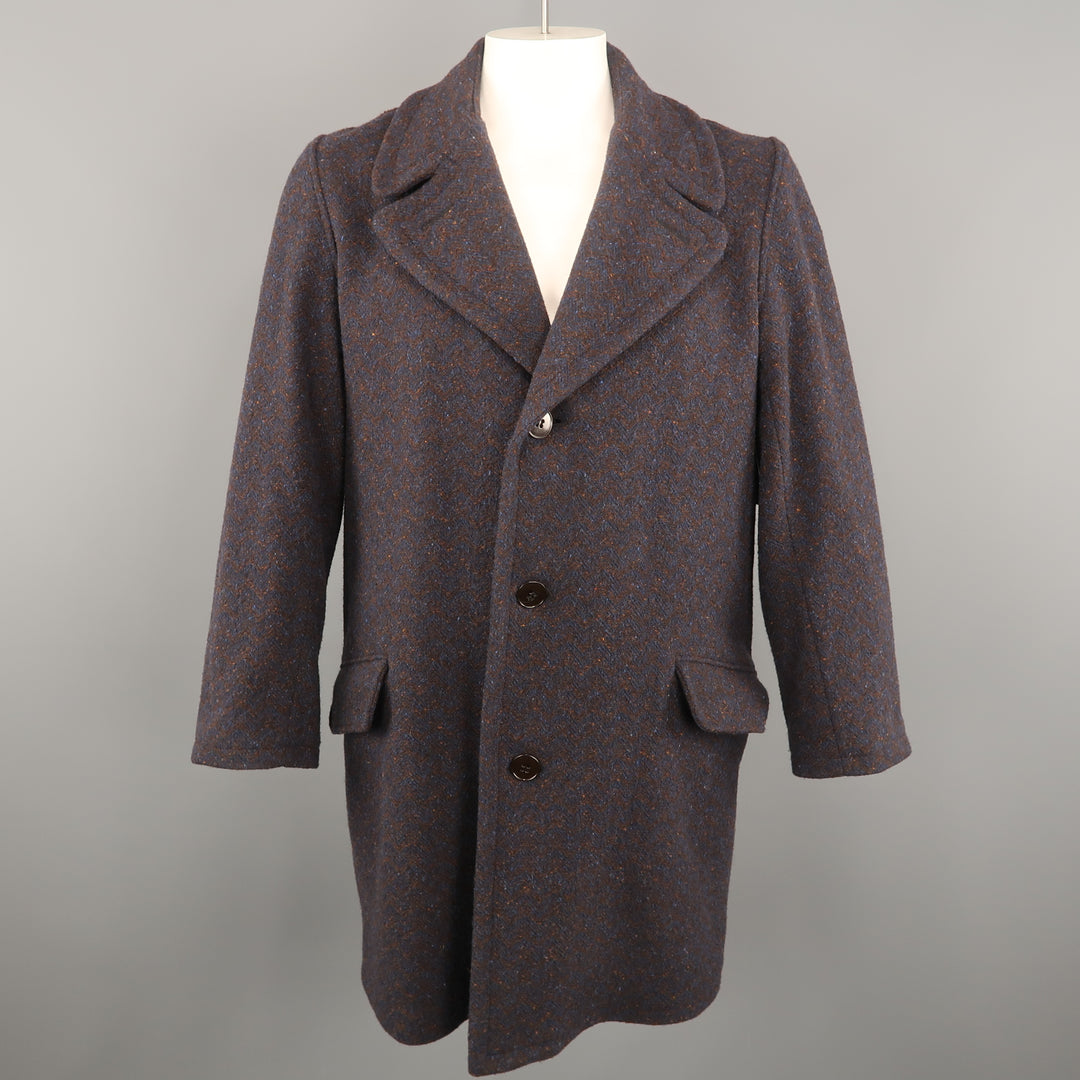 FRANK LEDER Size M Navy & Brown Heather Wool Notch Lapel Oversized Coat