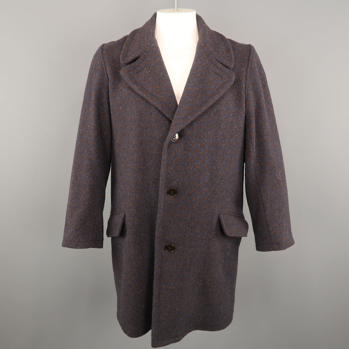 FRANK LEDER Size M Navy & Brown Heather Wool Notch Lapel Oversized Coat