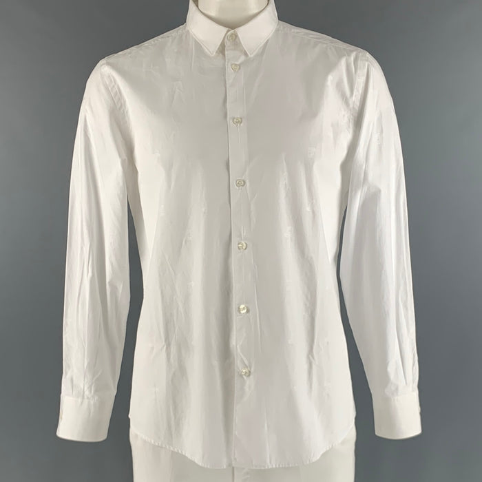 VERSACE COLLECTION Size XL White Solid Cotton Button Up Long Sleeve Shirt
