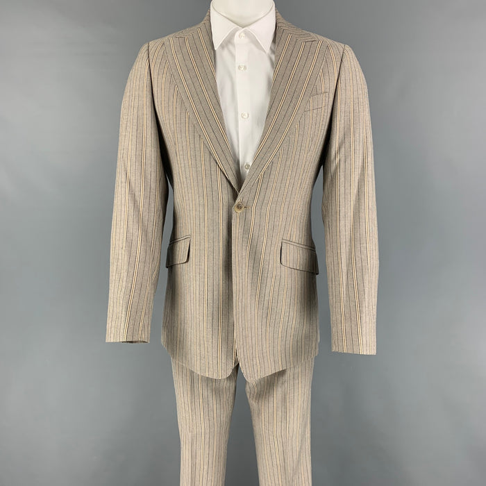 D&G by DOLCE & GABBANA Size 36 Khaki Navy Stripe Polyester Blend Notch Lapel Suit