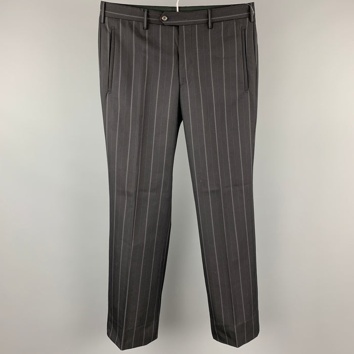 PRADA Size 32 Black & Grey Stripe Virgin Wool Button Fly Dress Pants