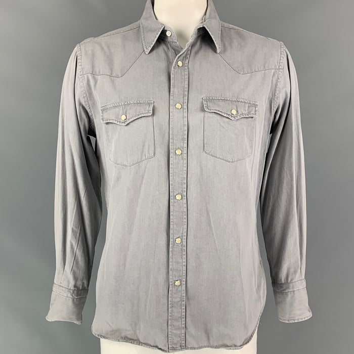 TOM FORD Size XL Gray Cotton Western Long Sleeve Shirt