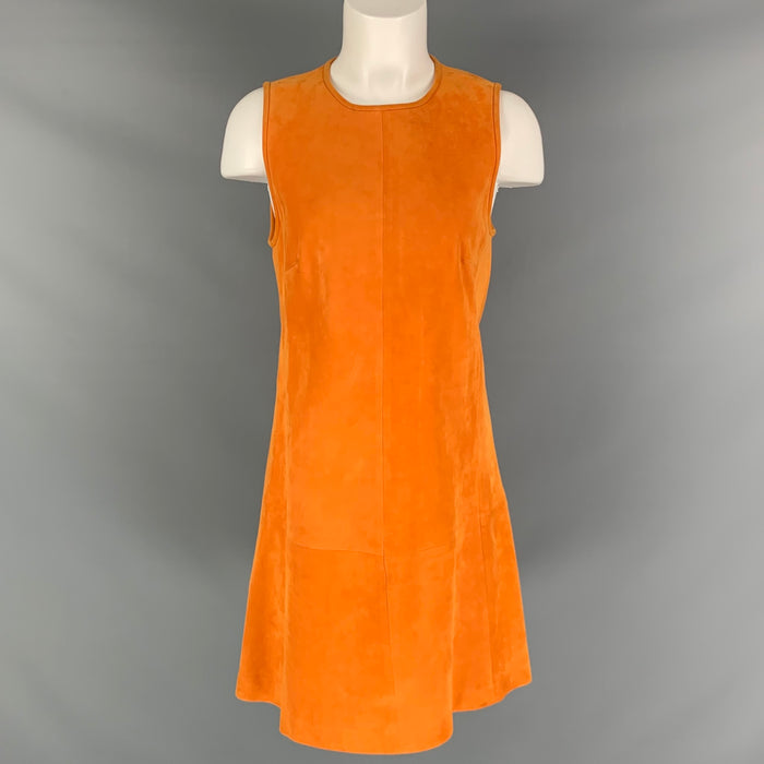 BALENCIAGA Size 8 Orange Suede Sleeveless Dress