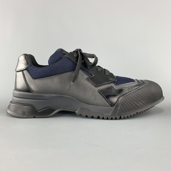 PRADA Size 9 Black & Navy Mesh & Leather Chunky Rubber Sole Sneaker