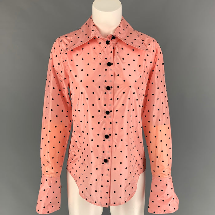 MARC JACOBS Size 0 Pink Black Silk Polka Dot Buttoned Shirt