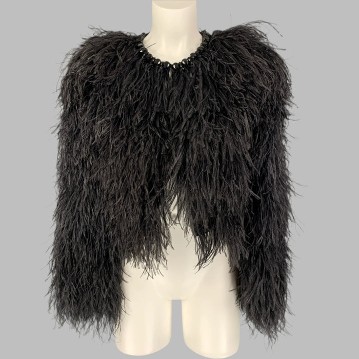 GIVENCHY Size 4 Black Silk Feathers Ostrich Cropped Jacket